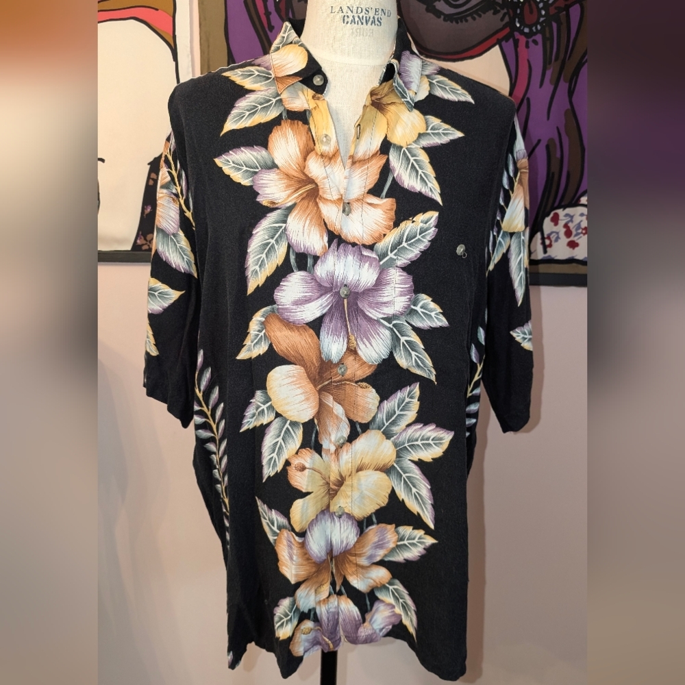 Pierre Cardin Black Top with Purple and Yellow Floral Accents